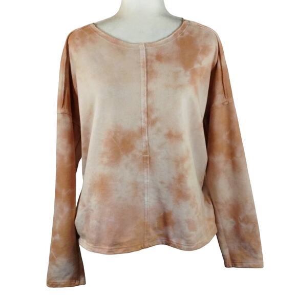 O Lulu's Cool Babe Rusty Peach Rose Pink Tie Dye Pullover Sweatshirt Sweater M - Picture 1 of 12